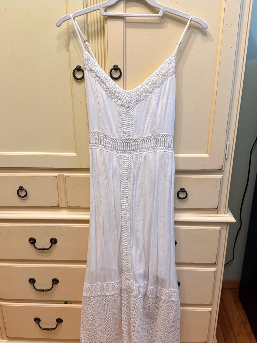 Abercrombie & Fitch White Crochet-Panel Maxi Dress